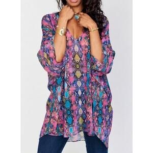 Show Me Your Mumu Oh My Boa Sheer V-Neck Tunic Coverup Size Small